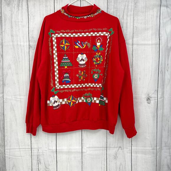 Nutcracker LARGE American VINTAGE 90s Red Ugly Christmas Sweater Sweatshirt - Picture 1 of 7